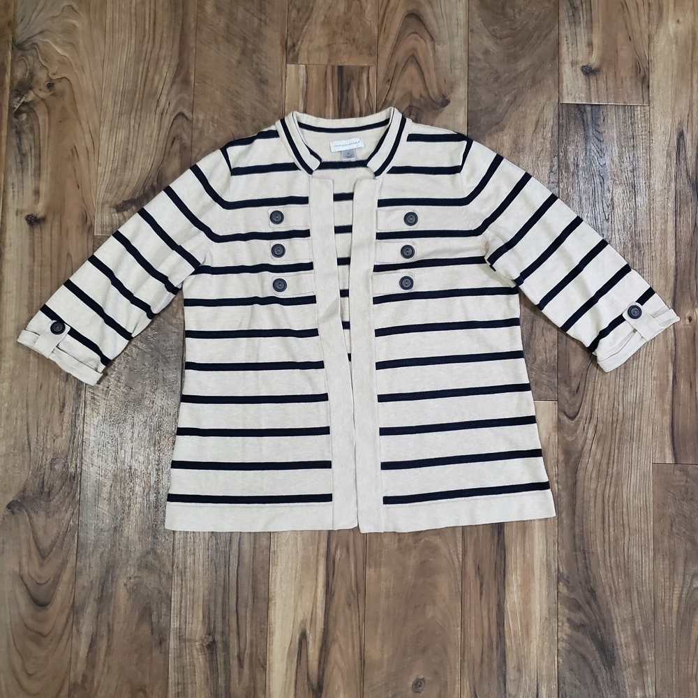 Christopher & Banks Cream and Black Striped Cardigan